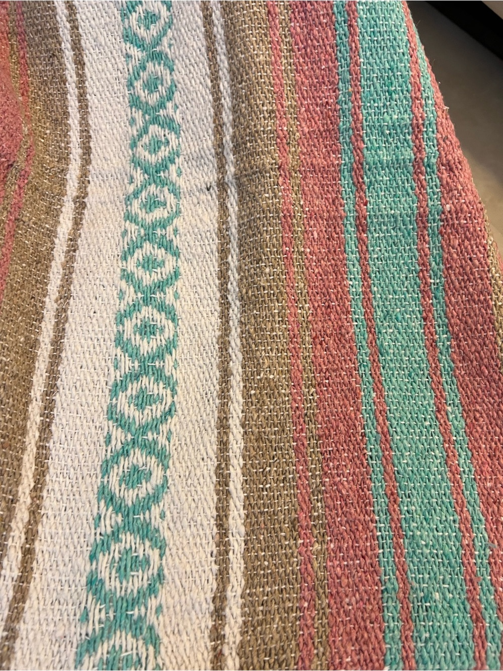 Handwoven Falsa boho blanket in Pink, Turquoise and Tan - Picture 4 of 4